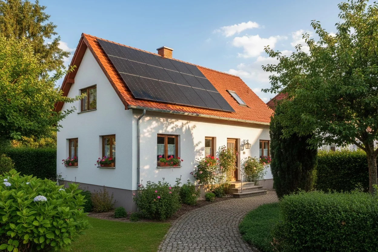 Einfamilienhaus mit Photovoltaik-Anlage auf dem Dach